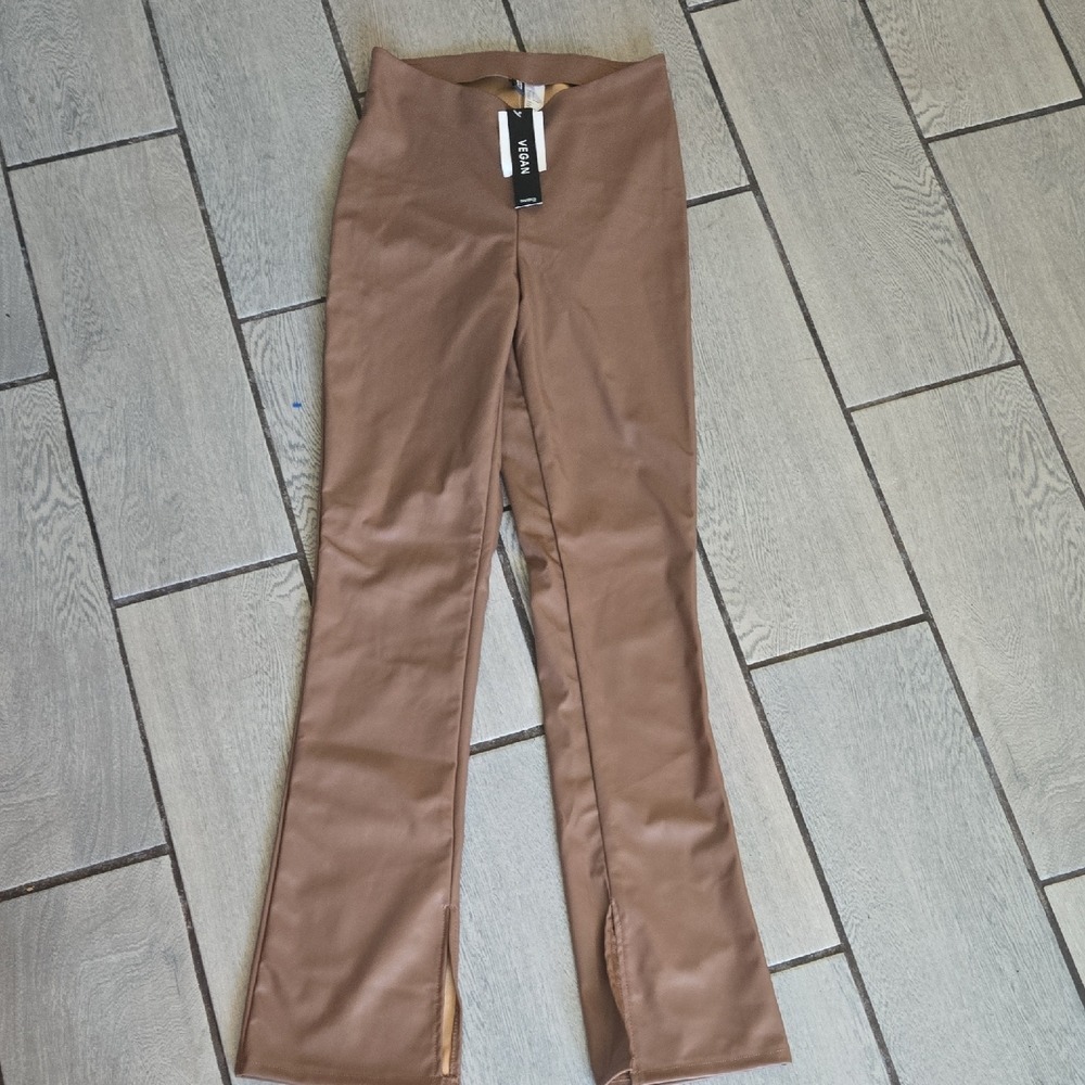 H&M Divided Faux Leather Flare Pants – Brown, Size 4